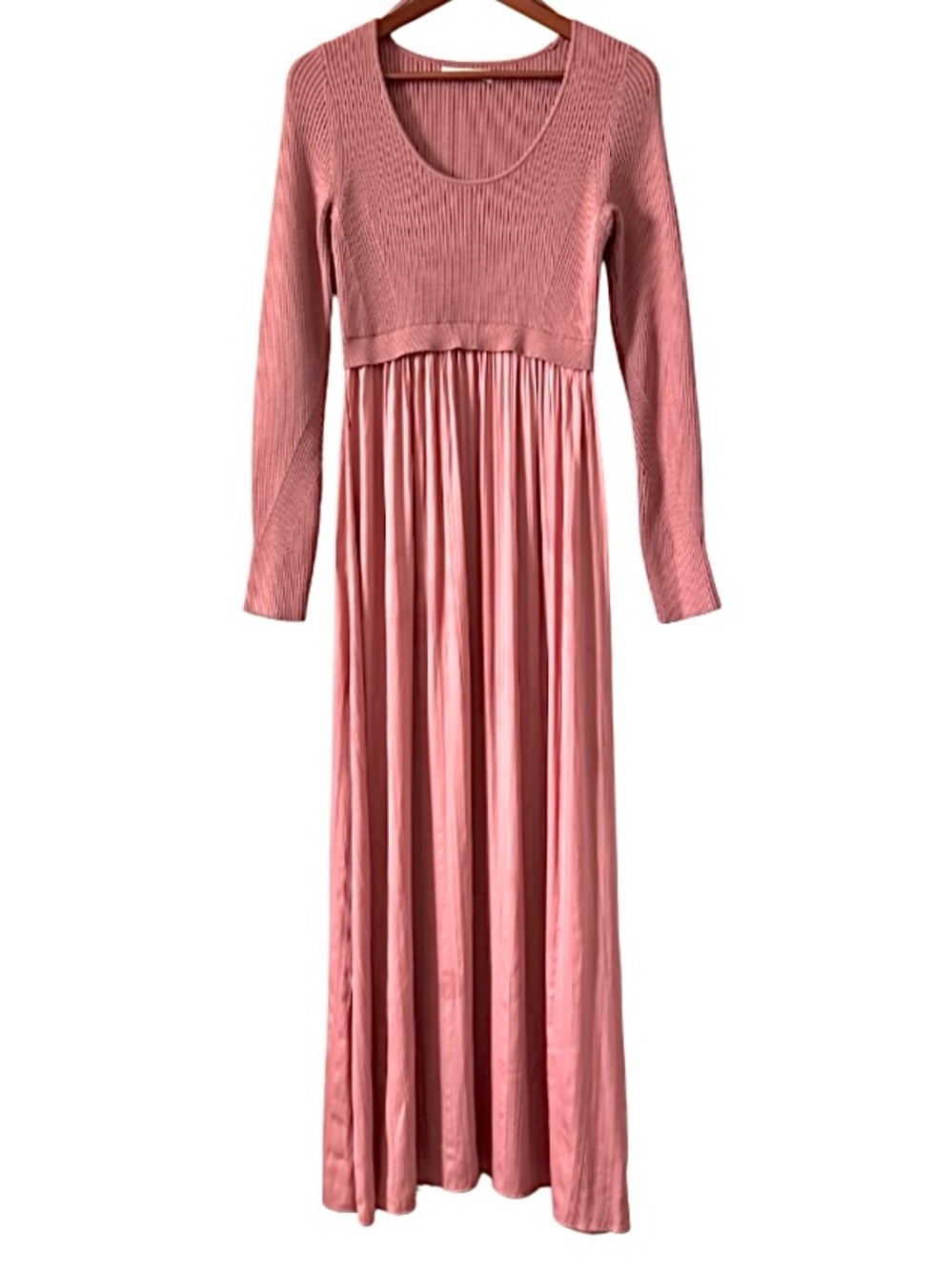 Anthropologie Thea Twofer Sweater Rib-Knit Maxi Dress in Dusty Rose